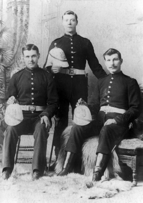 A period photo of three officers of the 5th British Columbia Artillery circa 1895