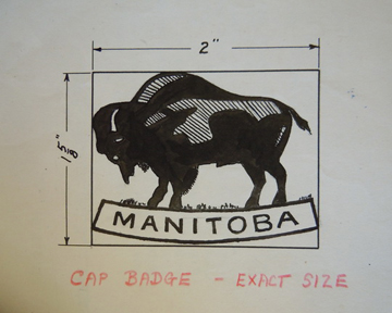 The cap badge design as proposed by Maj. Gen. J.P.Montague. Note: the scale of this drawing is not to exact size.  LAC RG 24 Vol 2266 File HQ 54-28-1043-2.