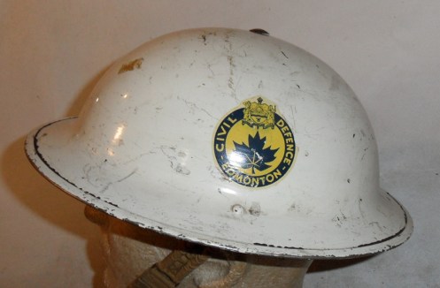 MKII helmet manufactured by CLC and dated  1943. Marked to the EDMONTON Civil Defence (Warden), early decal.