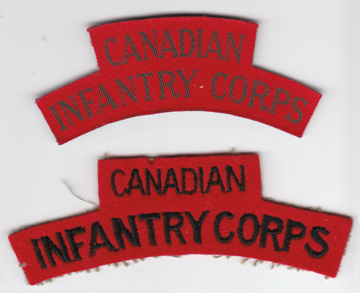 FIG 6 - Printed and embroidered titles, manufactured in the UK, to CMHQ’s design and worn overseas.