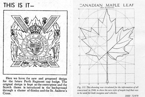 Capt Dent’s design from The Perthonian and the official Maple Leaf design 
