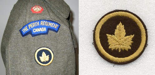 Left, Battledress of a Major attached to CMHQ  Right, Embroidered CMHQ patch