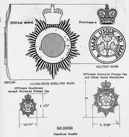 Rank distinctions of the Canadian Guards cap badge.