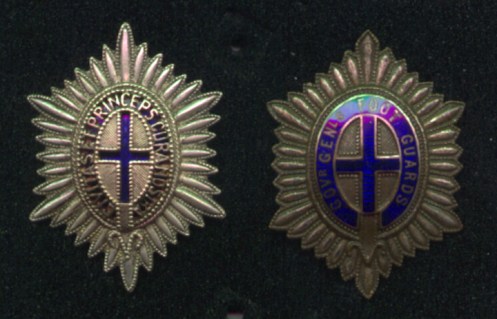 Two patterns of the Officers' badge. On the right a variant of the badge with Regimental title and on the left a pierced example exhibiting the Regimental motto. Author's collection 