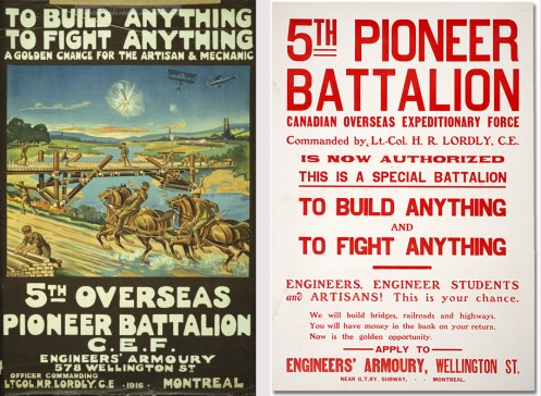 Recruiting posters produced by the 5th Pioneer Battalion, CEF.