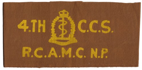 Armband to the 4th Casualty Clearing Station, Royal Canadian Army Medical Corps (Non-Permanent Active Militia). Courtesy B. Alexander © 2014. Image may not be used without express permission.