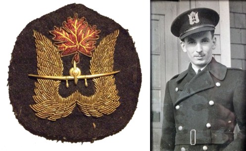 EFTS Cap badge. On the right is Instructor Charlie Harrod, circa 1943. Cam Harrod collection