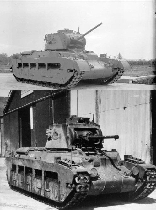 As mentioned at the end of Part 1, the Mark IIA Matilda II (powered by twin AEC diesel engines), and the Mark IIA* Matilda III (powered by twin Leyland diesel engines), could only be identified as such from the rear, by the simple fact, that the Mark IIA Matilda II had only had one exhaust pipe running down the left side of the engine deck, while the Mark IIA* Matilda III had an exhaust pipe running down each side of the engine deck. As can be seen in this photo, other then the exhaust pipe(s), both the Mark IIA Matilda II, and the Mark IIA* Matilda III were identical in appearance when viewed from the front. The top image is of a Mark IIA Matilda II  (Source: IWM (KID 782)), while the bottom image, is of a Mark IIA* Matilda III (Source: IWM (MH 9264)).