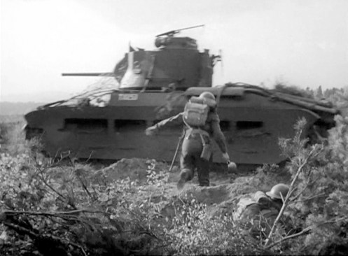 Left-hand side view of T10253, a Mark IIA* Matilda III, barring the markings of “C” Squadron Headquarters, the Calgary Regiment (the ‘F’ within a circle on the turret side, just below the turret lifting eye), during a ‘Tank Hunting’ demonstration with a platoon of the 3rd Canadian Divisional Infantry Reinforcement Unit, in the vicinity of Headley, Hampshire, on 9 October 1941. Source: authors’ collection.