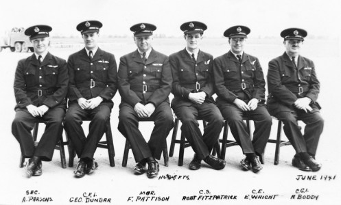 Staff of No.9 EFTS at St. Catharines. Note that there are no Engineering staff included in this photo. MilArt photo archives