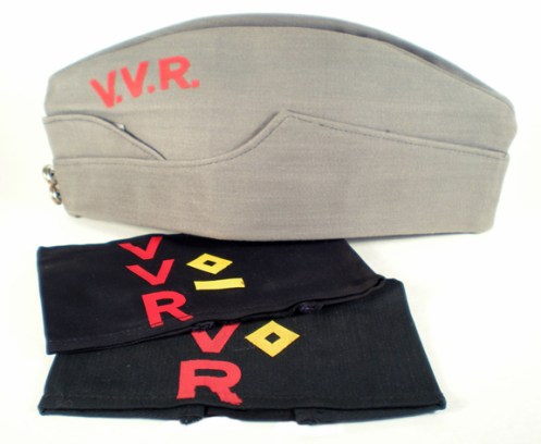 The VVR cap emulated the army's field service cap in design but was manufactured with the most economical material. These armband variants display VVR ranks but no documentation has been located to identify the various rank grades.