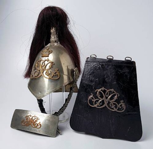 Helmet, cross-belt pouch and sabretache to Montreal's Royal Guides, formerly in the Baraukus collection. Courtesy Bonham's auction house