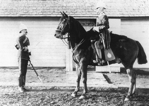 As a para-military force patterned on the Cavalry, the North-West Mounted Police also adopted the sabretache, shown here in 1894. MilArt photo archives 