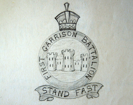 Drawing of the badge prior to the decision to remove any mention of battalion numbers.