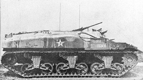 An example of a ‘Ram’ Kangaroo armoured personnel carrier, of the 1st Canadian Armoured Personnel Carrier Regiment, with a single .50-calibre Browning heavy machine gun M2, mounted in the turret ring, as a secondary machine gun instead of a .30-calibre Browning machine gun. This particular vehicle, named JOAN III, was commanded by Captain (formerly Lieutenant) H. Kaiser, and was his third carrier, with his previous carriers, named after his wife, JOAN, and JOAN II, having become battle casualties. MilArt photo archives
