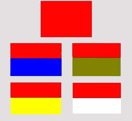 Artistic illustrations of the interim tank distinguishing flags for the Troop Leaders in each “A” Squadron, as described in the text. From the top, 1st Troop, 2nd Troop, 3rd Troop, 4th Troop, and 5th Troop. Source: author