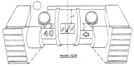 An illustration showing the position of the ‘Arm of Service’ marking, applied to the right front side of the tank nose plate, and of the ‘Formation Sign,’ applied to the left front side of the tank nose plate, as described in the text. Source: authors’ collection.