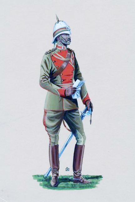 Corps of Guides, by Robert Marion  N.B.The 1897 pattern infantry sword and scabbard depicted by Marion are technically incorrect.  The Guides were only authorized 1908/1912 pattern cavalry swords, and even in full dress their scabbards were to be of brown leather. 