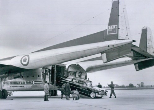 During the tour the three cars were ferried across the country by RCAF  C-119 'Flying Boxcar' aircraft.
