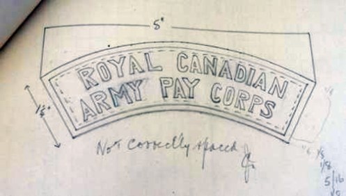 Sketch of proposed Royal Canadian Army Pay Corps title, 1947. RG 112 Vol.29710 Box 261 File 5250-0001/11.
