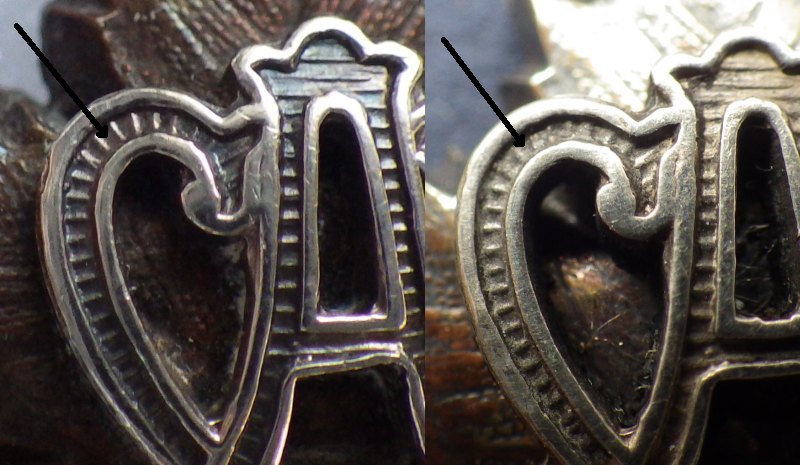7) examples of perpendicular line engraving in C of monogram